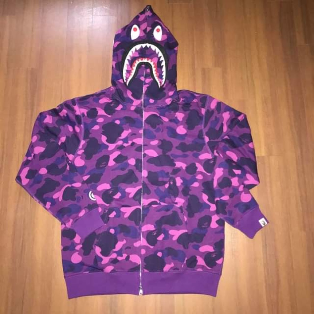 BAPE full zip purple shark CAMO hoodie New